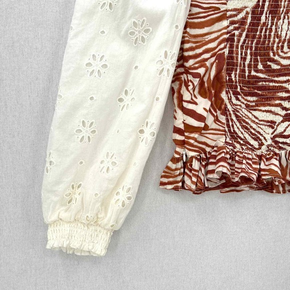 LOVE THE LABEL Shirt Womens S Cotton Puff Sleeve Top Zebra Eyelet ANTHROPOLOGIE - Picture 7 of 16